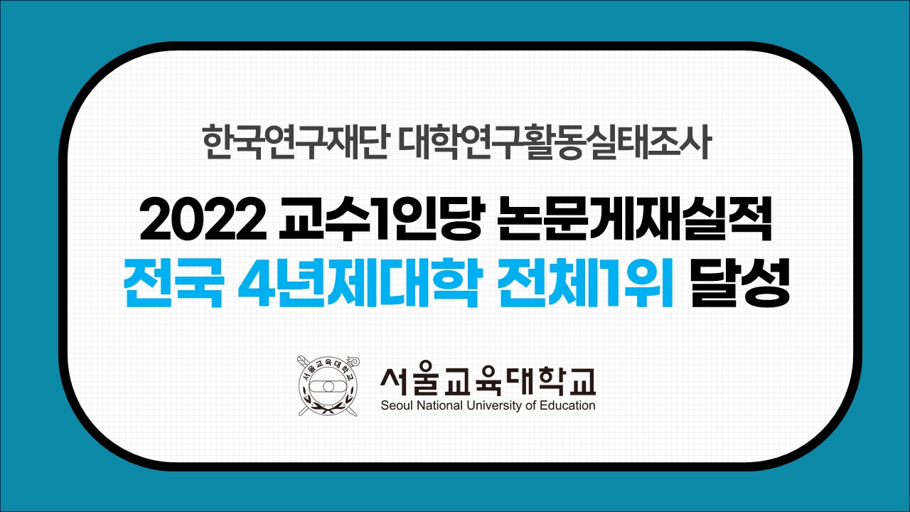 교원 1인당 논문게재실적  전국 4년제 대학 전체 1위 달성